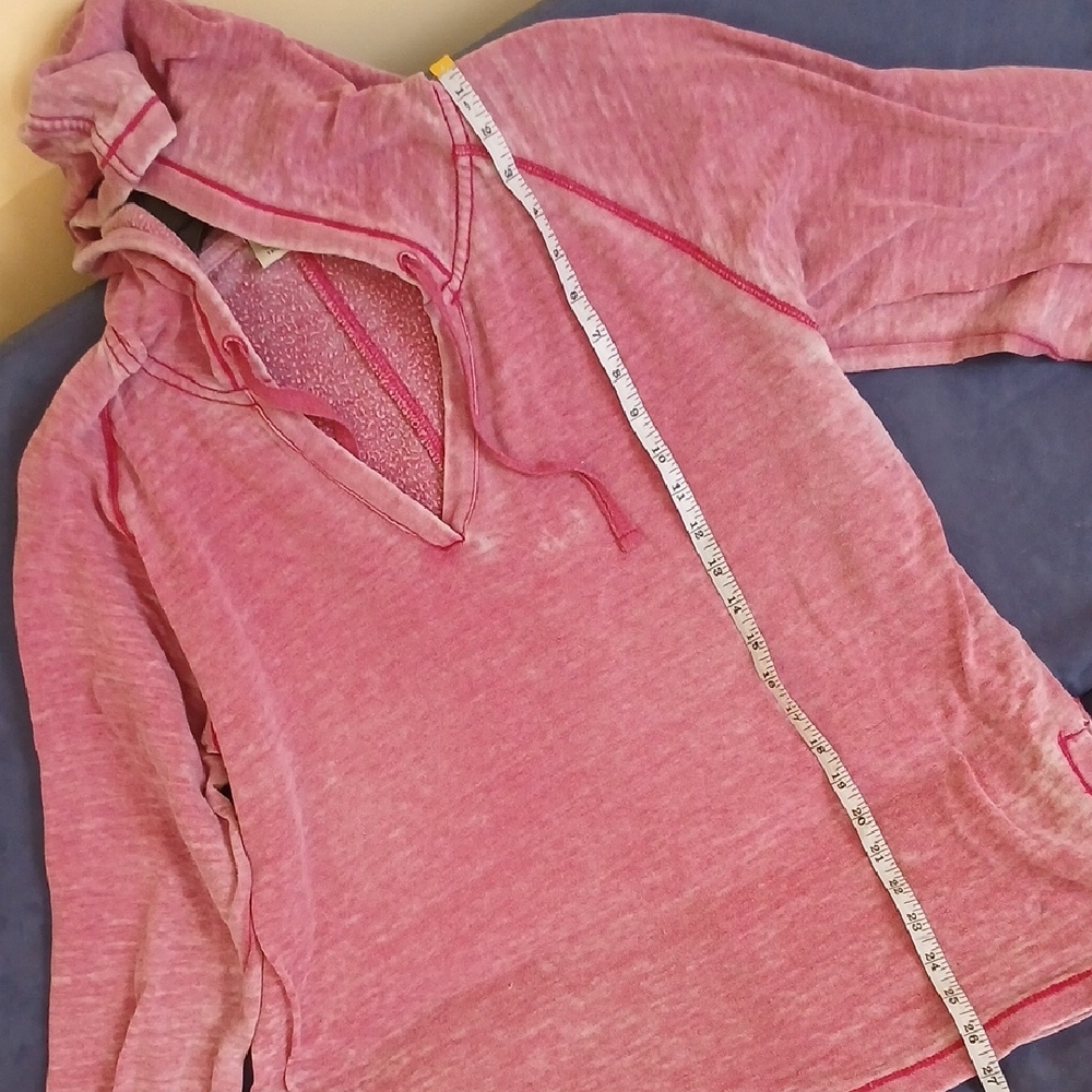 Anthropologie Pink V-Neck Pullover Hoodie Womens Medium - Picture 5 of 6